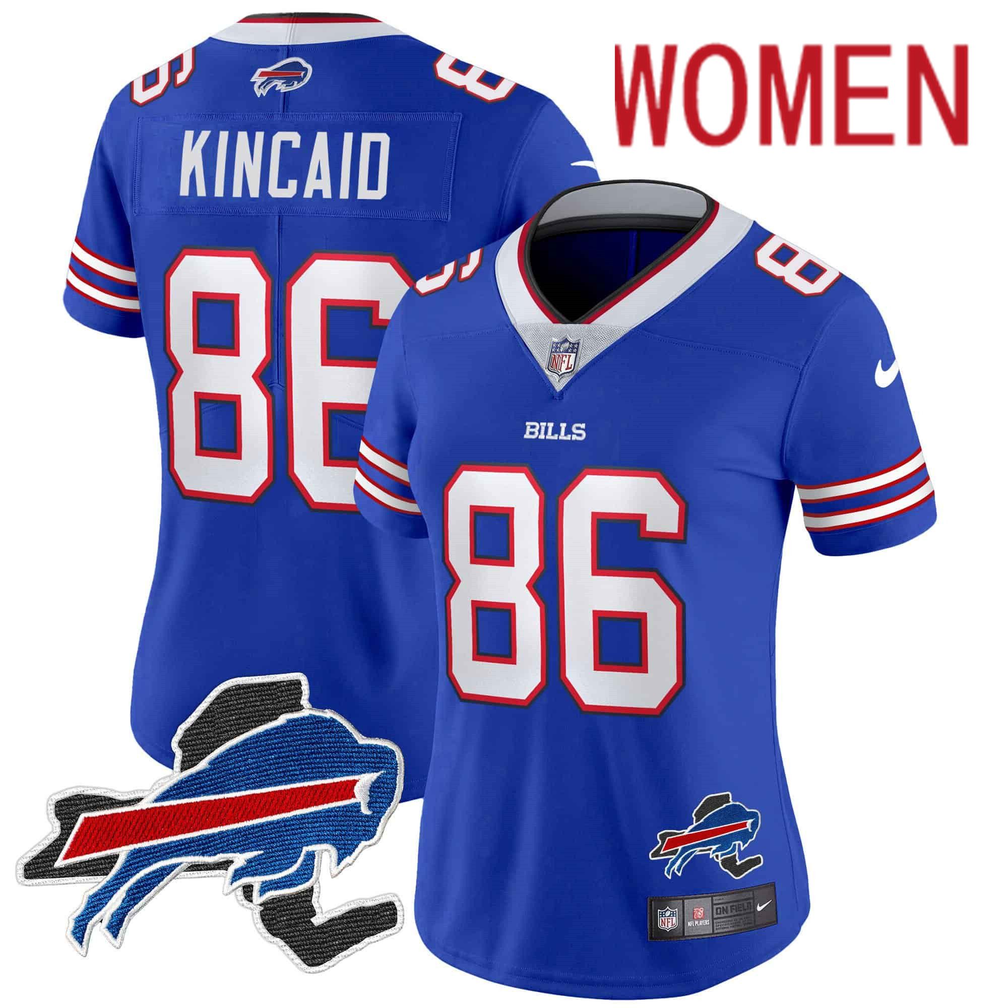 Women Buffalo Bills #86 Kincaid Blue 2024 Nike Patch Vapor Limited NFL Jersey style 1